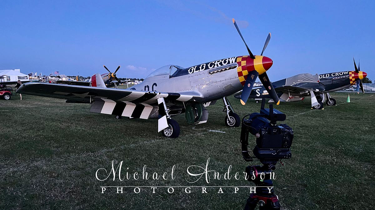 The setup image, prior to light painting the P-51 Mustang fighter plane, Old Crow at Oshkosh.