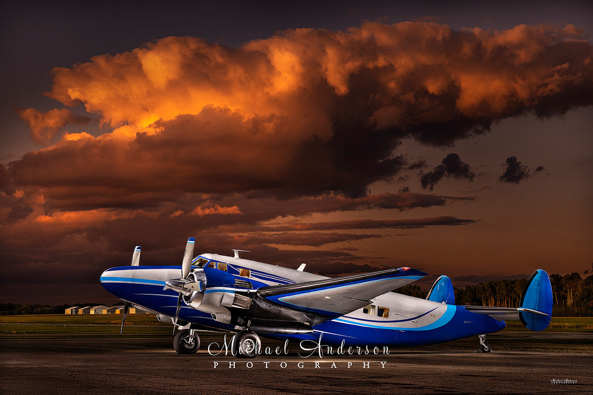 A stunning light painted photograph of the Howard 500 N500LN created at the Anoka County Airport in Blaine, MN.