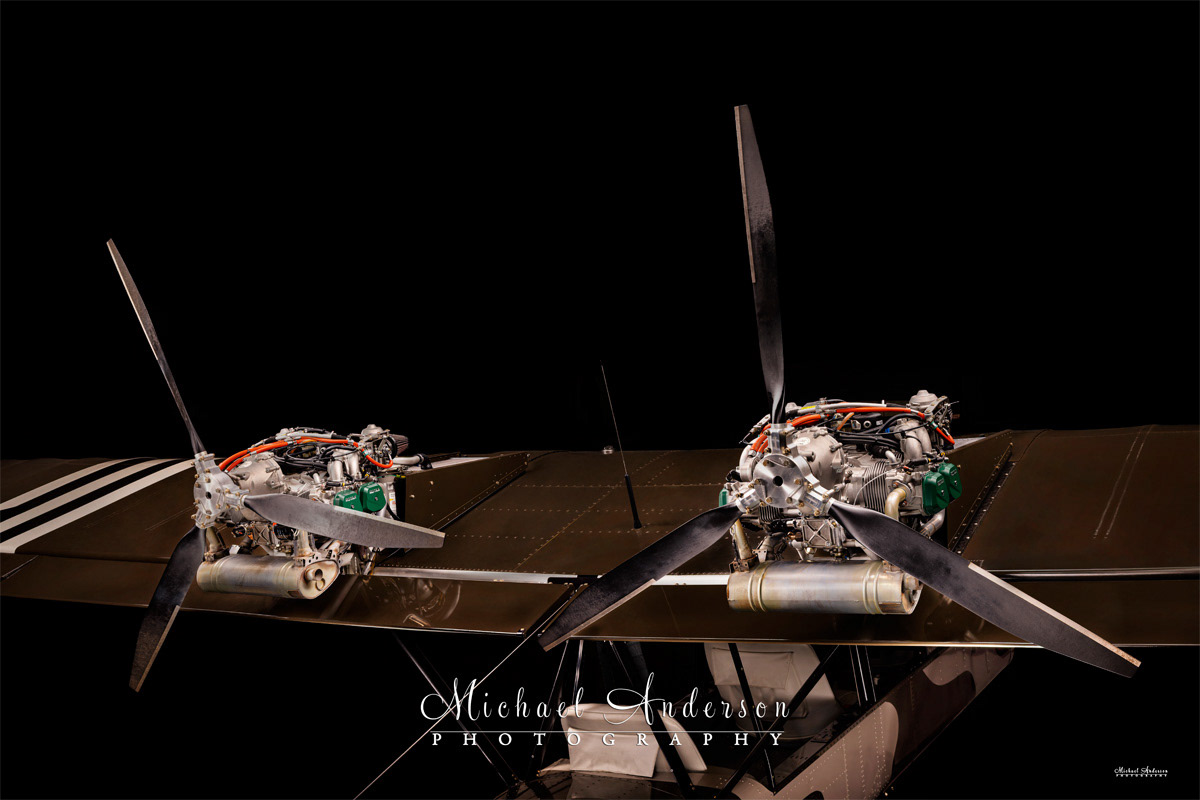 A cool light painted photo of the Twin Rotax 912S engines on a AirCam.