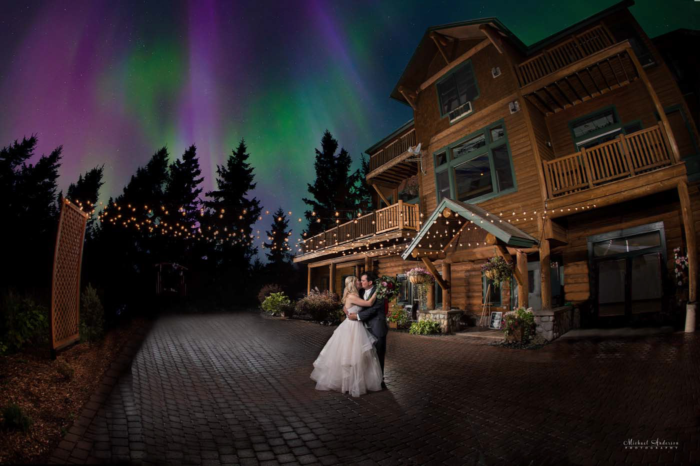 A stunning light painted wedding photograph created at Grand Superior Lodge on Lake Superior.