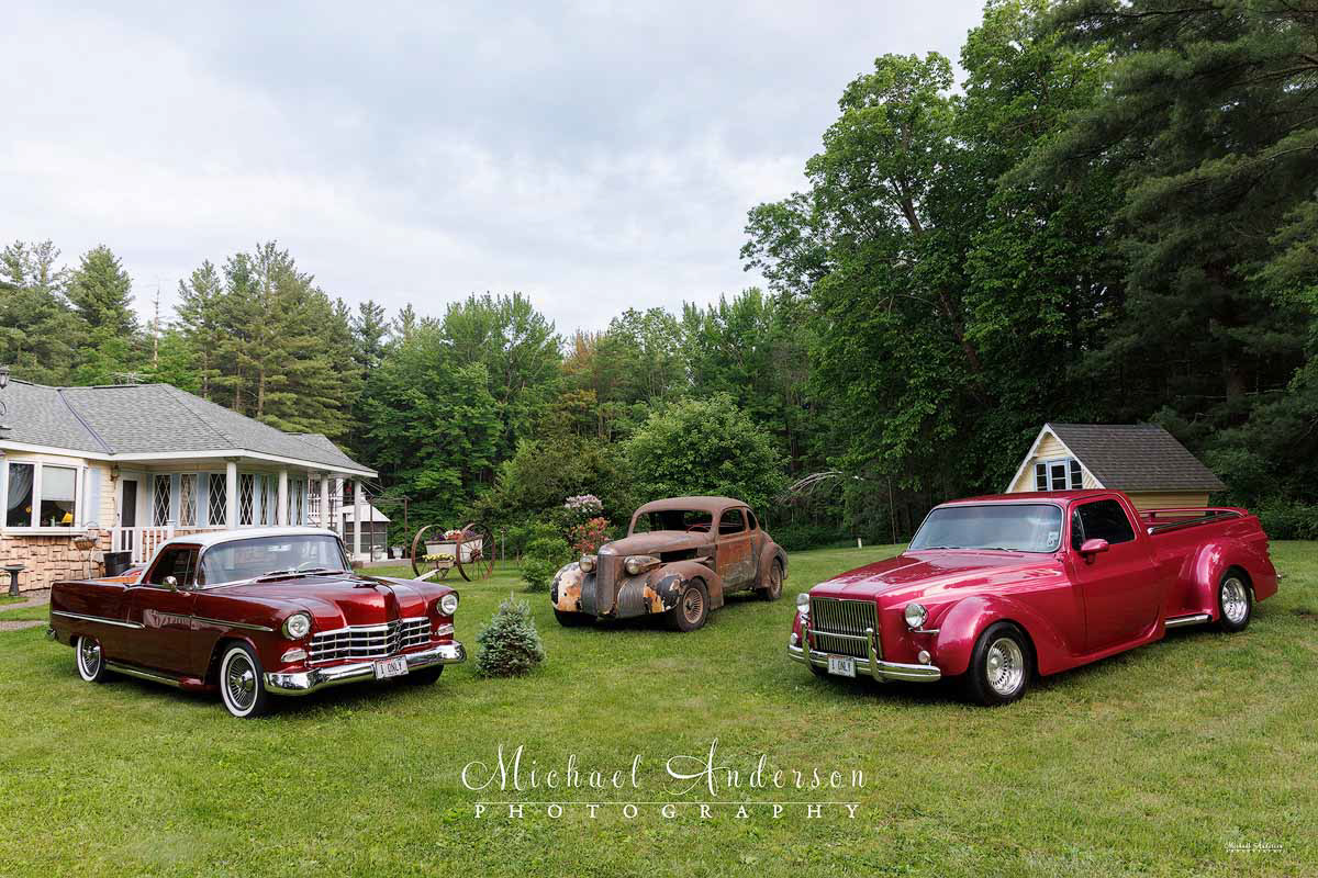 A 1955 Chevrolet Bel Air pickup, a 1939 LaSalle Rat Rod, and a 1978 Chevy Custom 3/4 ton pickup. Phot was taken prior to light painting them and the entire scene.