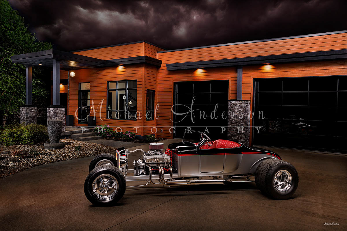 A cool light painted photograph of a 1927 Spirit T Roadster.