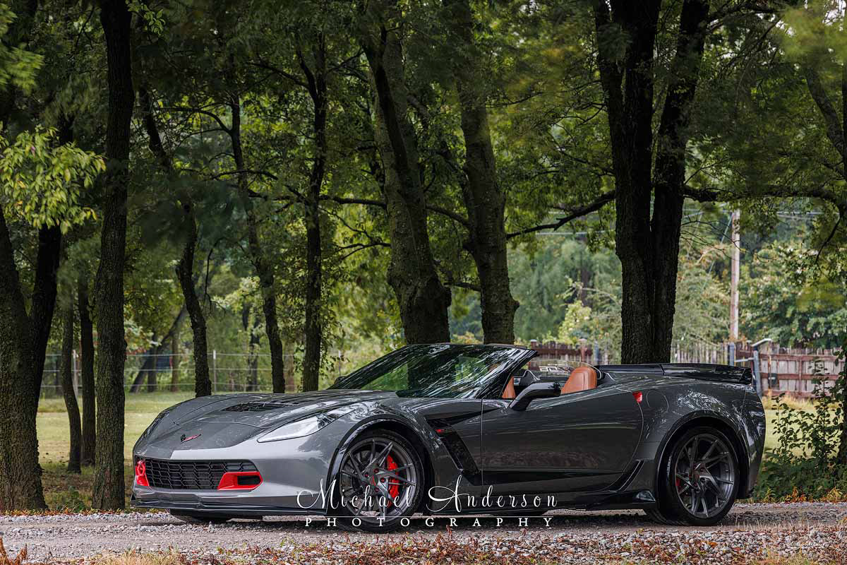 The set up photo fro the light painting of a cool 2015 C7 Corvette Z06.