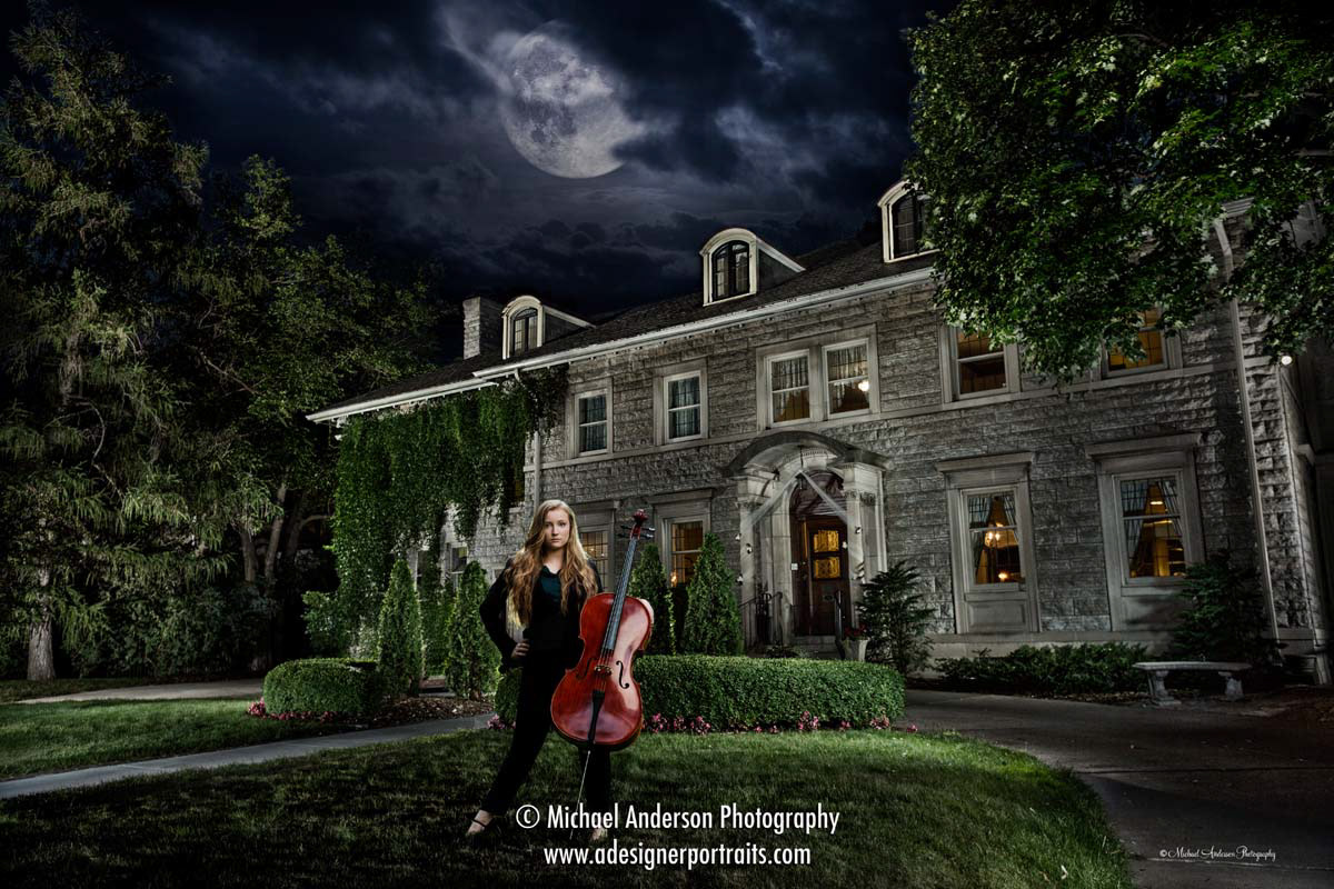 Light painted senior photo composite. The background is the Saint Paul College Club in St. Paul, MN.