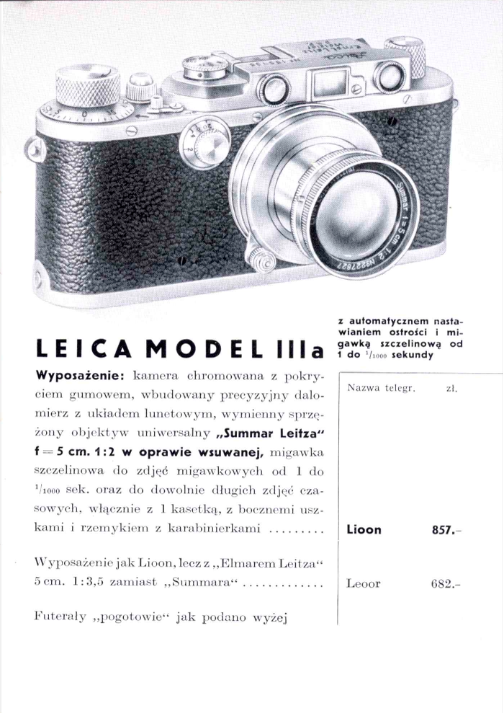 Strona z "LEICA kamera nowoczesna", 1935. Prawa autorskie nieznane. Prawdopodobnie E. LEITZ Wetzlar