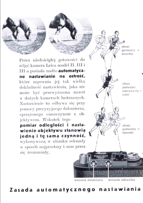 Strona z "LEICA kamera nowoczesna", 1935. Prawa autorskie nieznane. Prawdopodobnie E. LEITZ Wetzlar