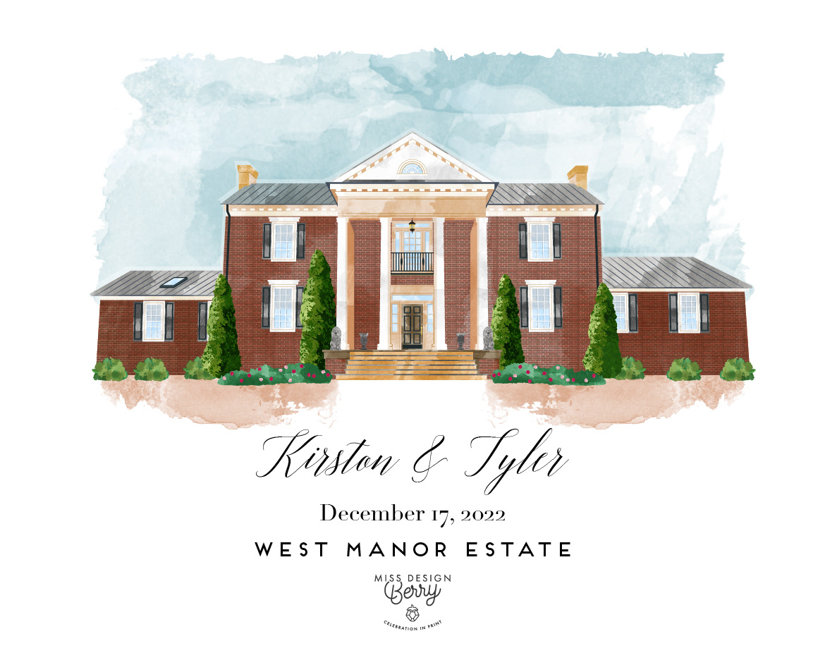 Wedding venue watercolor illustration