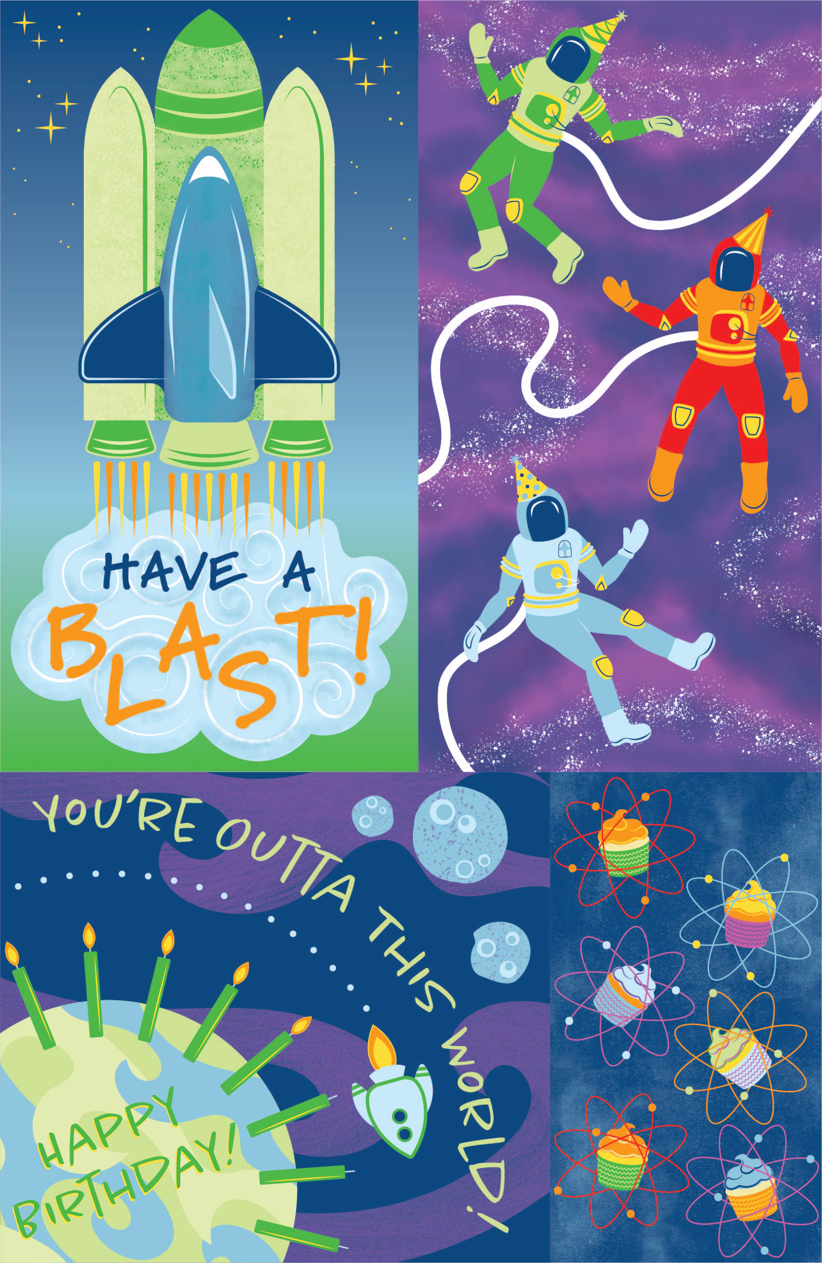 Outer space birthday illustrations