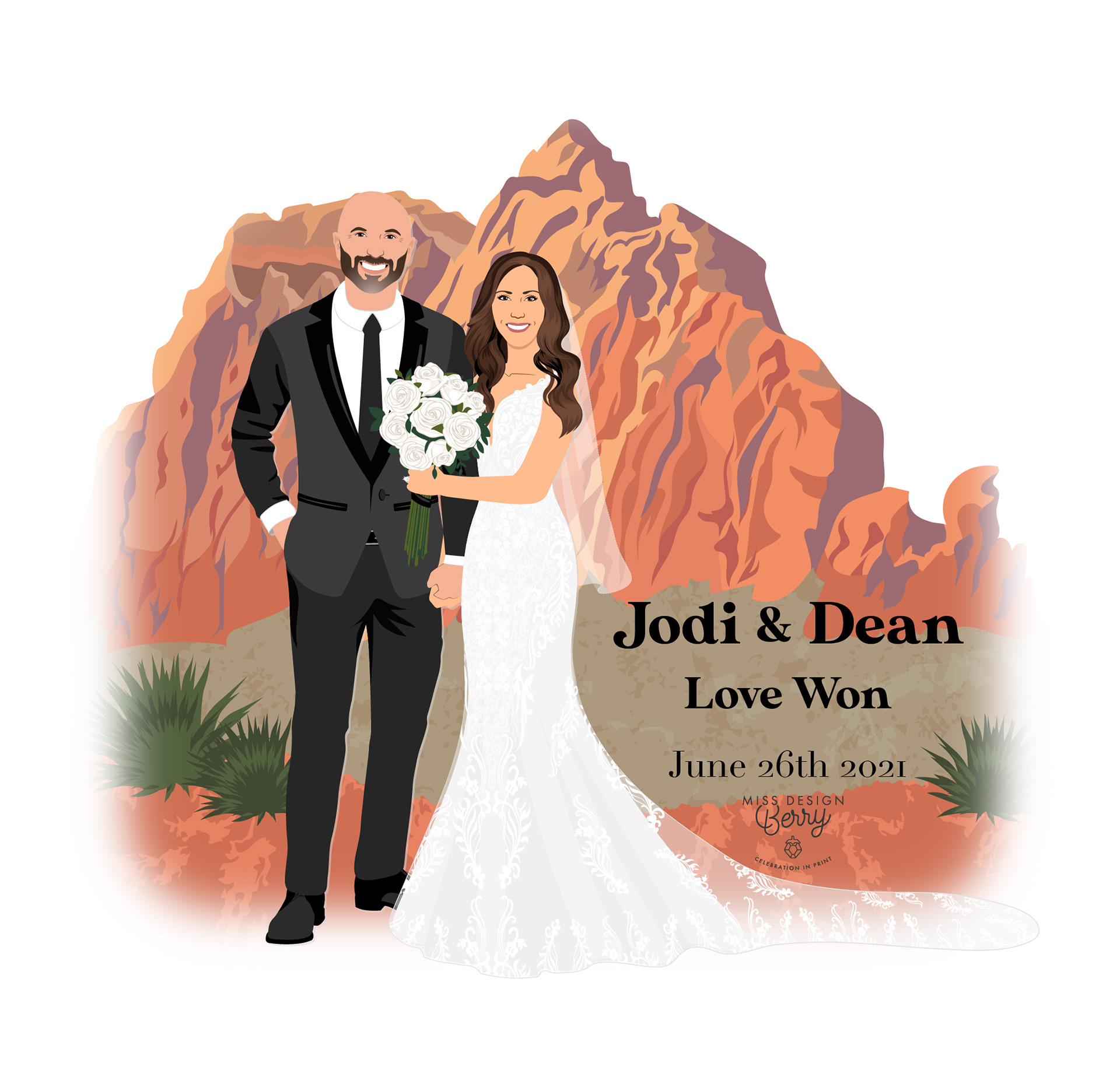 Couple illustration with venue