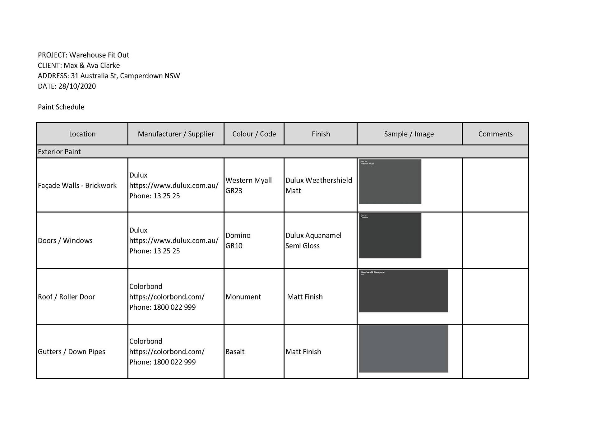 Paint Schedule