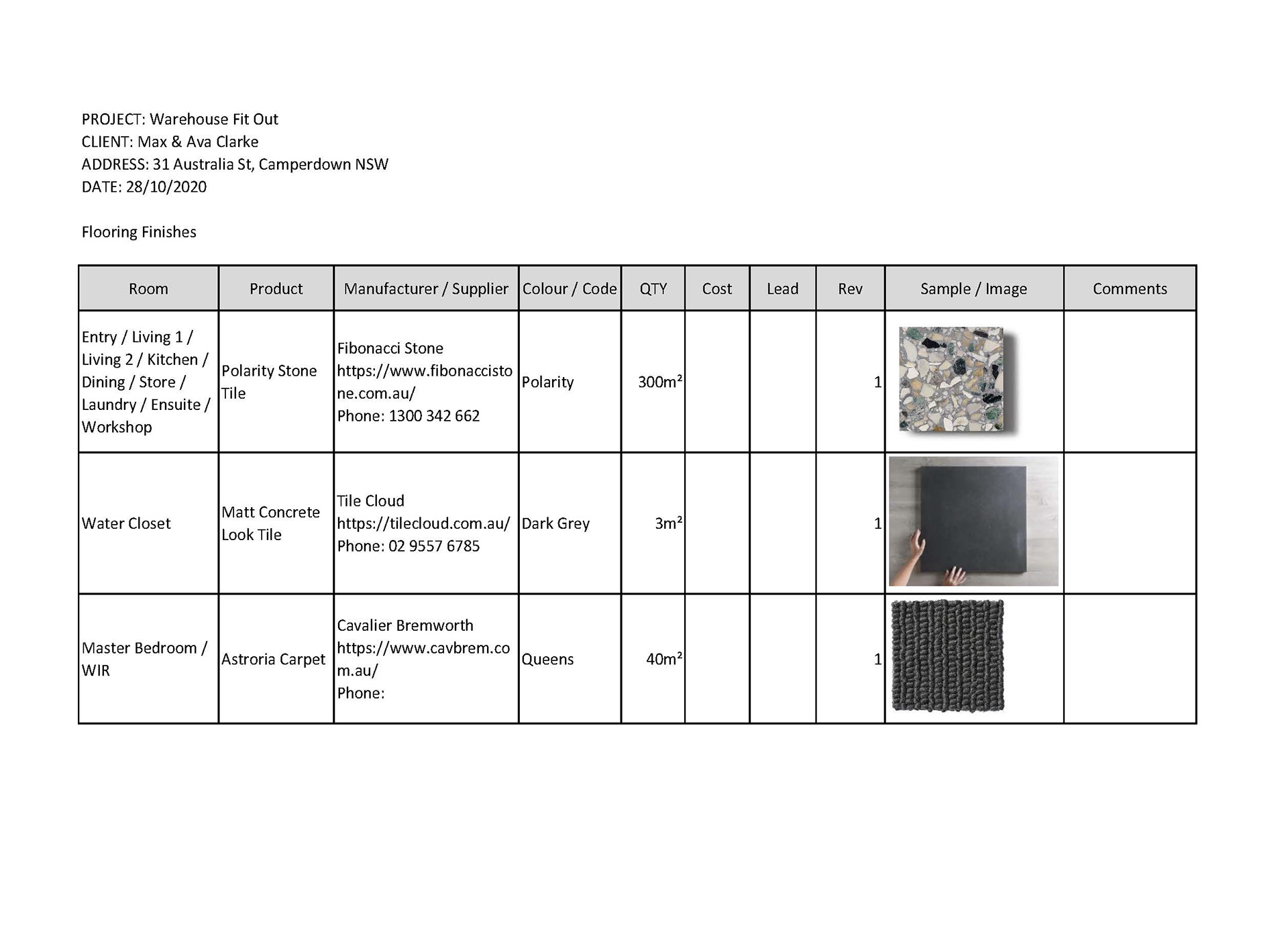 Flooring Schedule