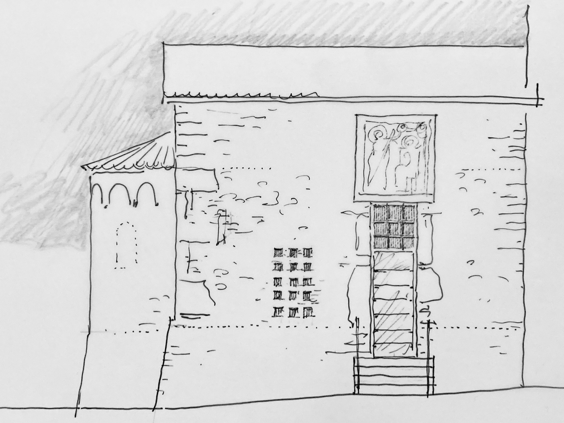 Schizzo per il restauro dell'Oratorio della Santissima Trinità a Castel di Sotto. Architetto Tita Carloni, 2007 (Fondo Tita Carloni, Fondazione Archivi Architetti Ticinesi)