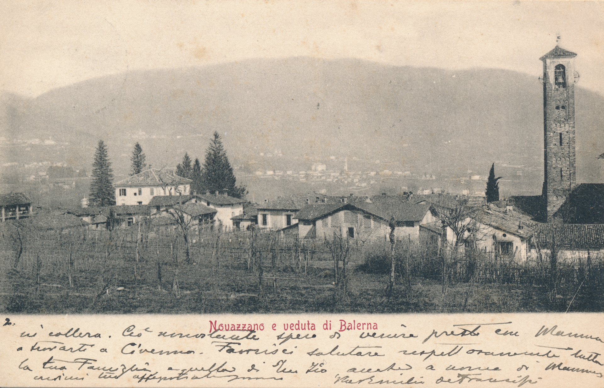 Cartolina "Novazzano e veduta di Balerna", 1902 (Giuseppe Haug)