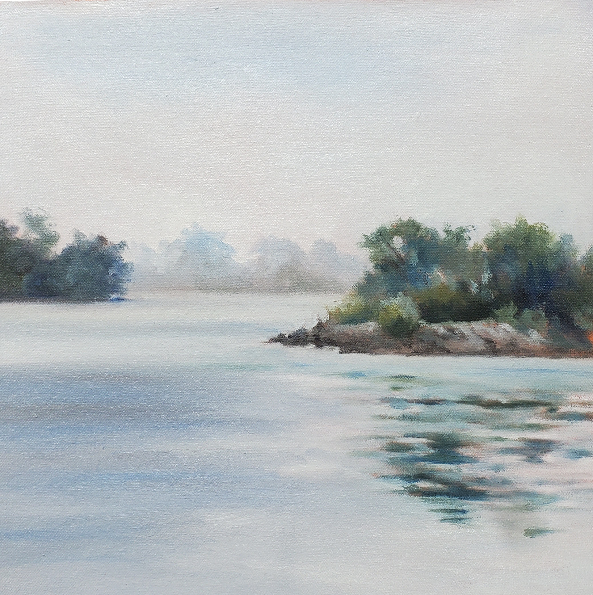 Hazy Morning at Ferry Village, 11 x 11, $250