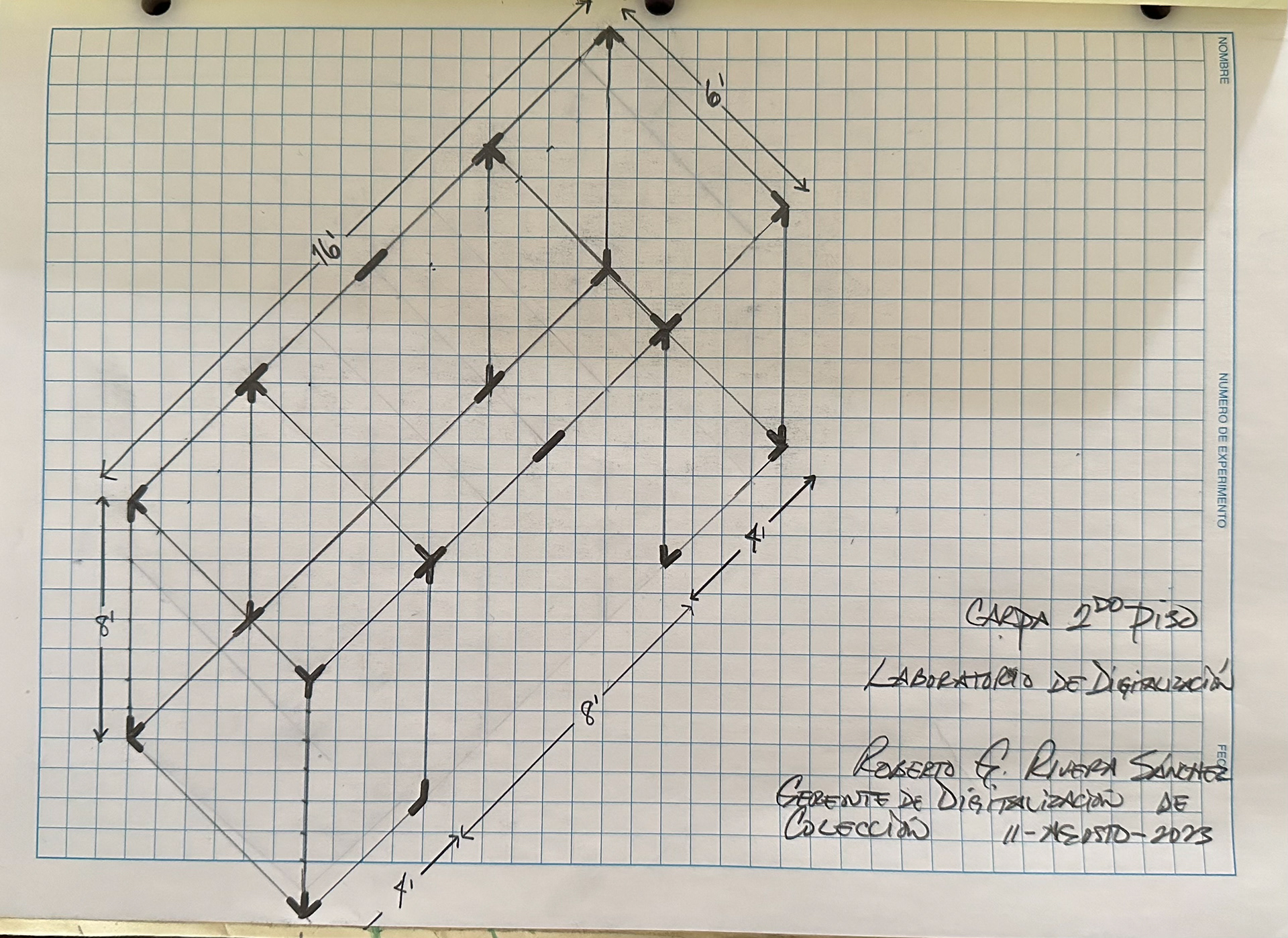Dibujo axonométrico de carpa modular para Laboratorios de Digitalización de ARPA 92