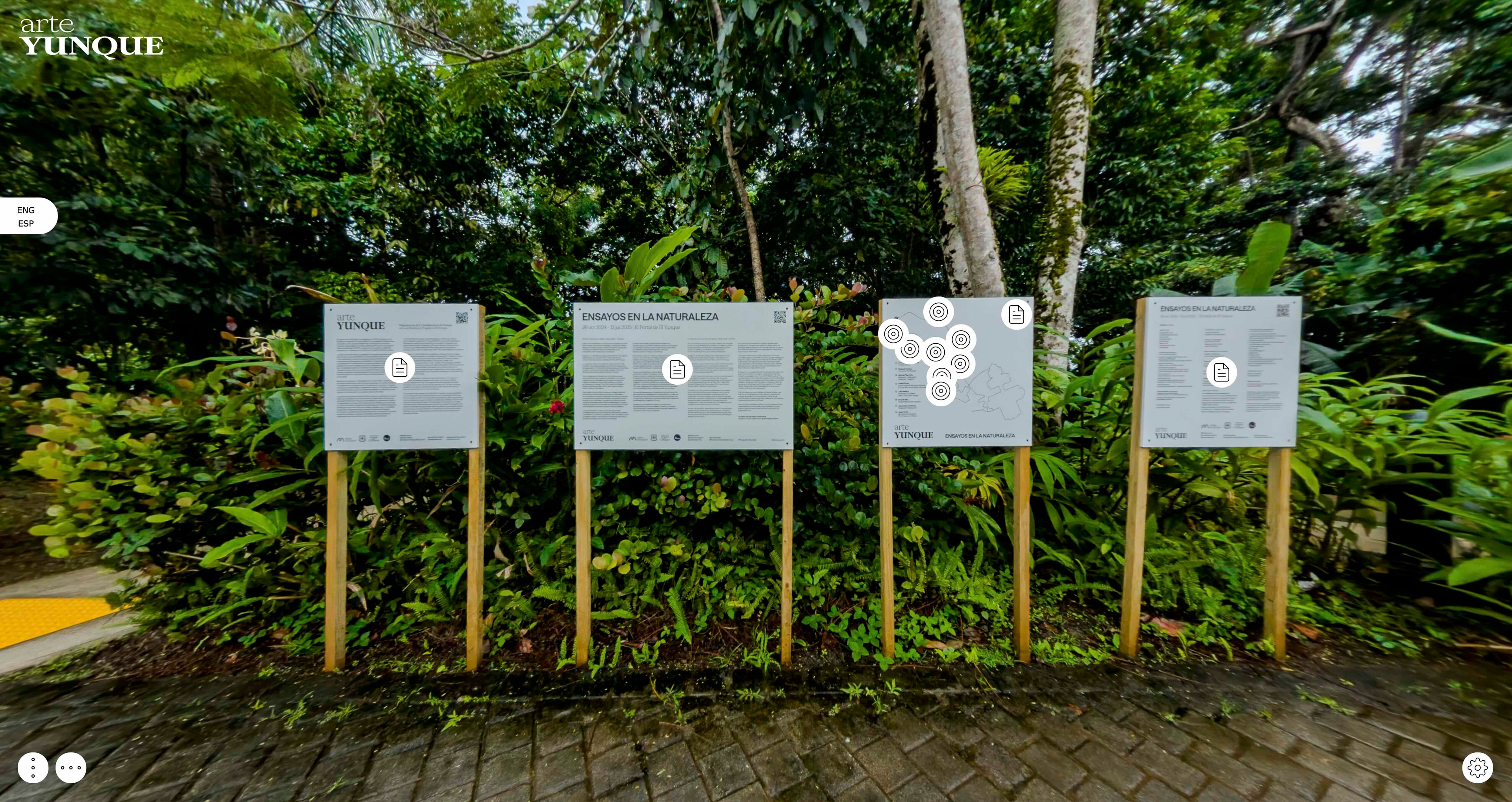 Recorrido virtual a 360 grados de ArteYUNQUE: Ensayos en la Naturaleza (Octubre 2024 a Junio 2025) en la vereda de Ciencias y Conservación del Portal del Yunque en Río Grande, Puerto Rico.