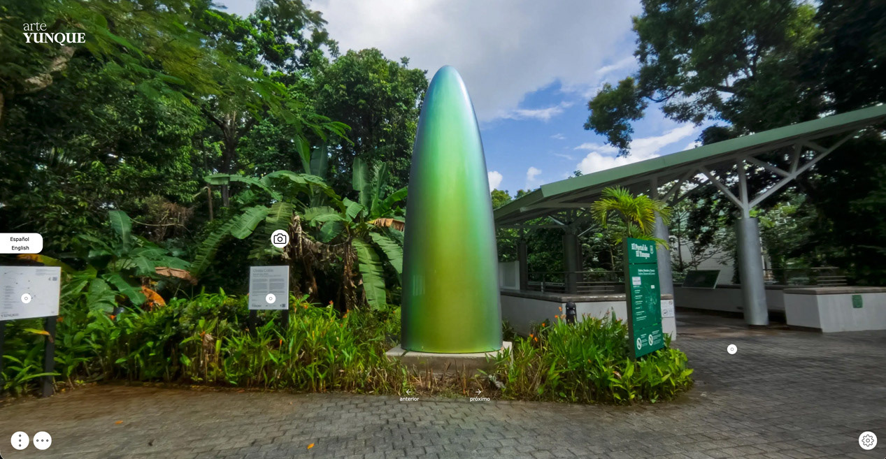 Imagen del inicio del recorrido virtual a 360° de la 3era edición de arteYUNQUE: "Río: cuencas hidrográficas del Yunque".