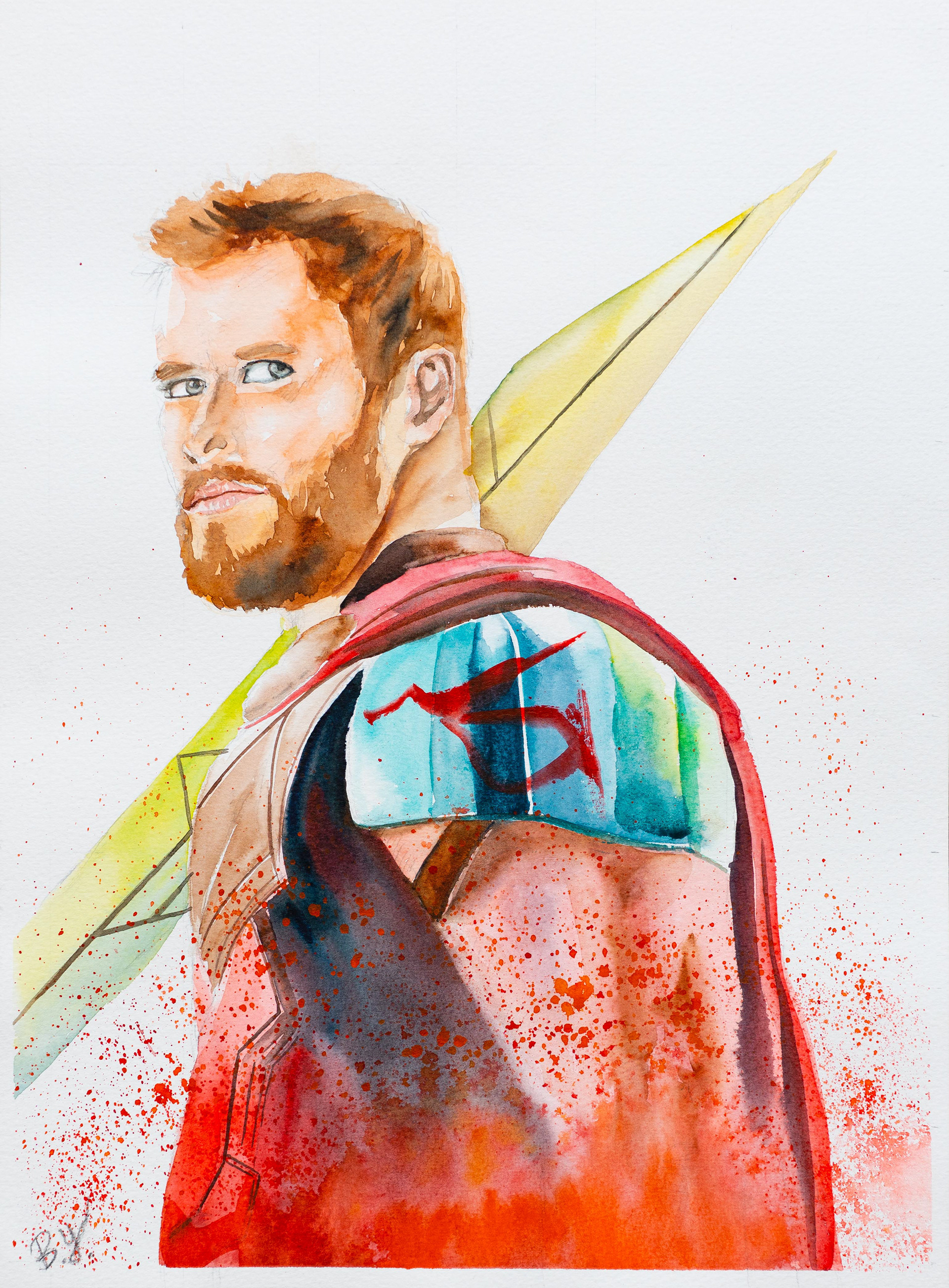 This piece was the first actual artwork I made after getting back into drawing and watercolor. I decided to use Thor as my subject because he is my favourite superhero. My main goal was to try to improve in blending different skin tones and shadows. I was happy with the outcome as it was my first watercolor portrait in a long time and I thought it really looked like Thor, especially his facial expression and the blending of colors in the eyes.