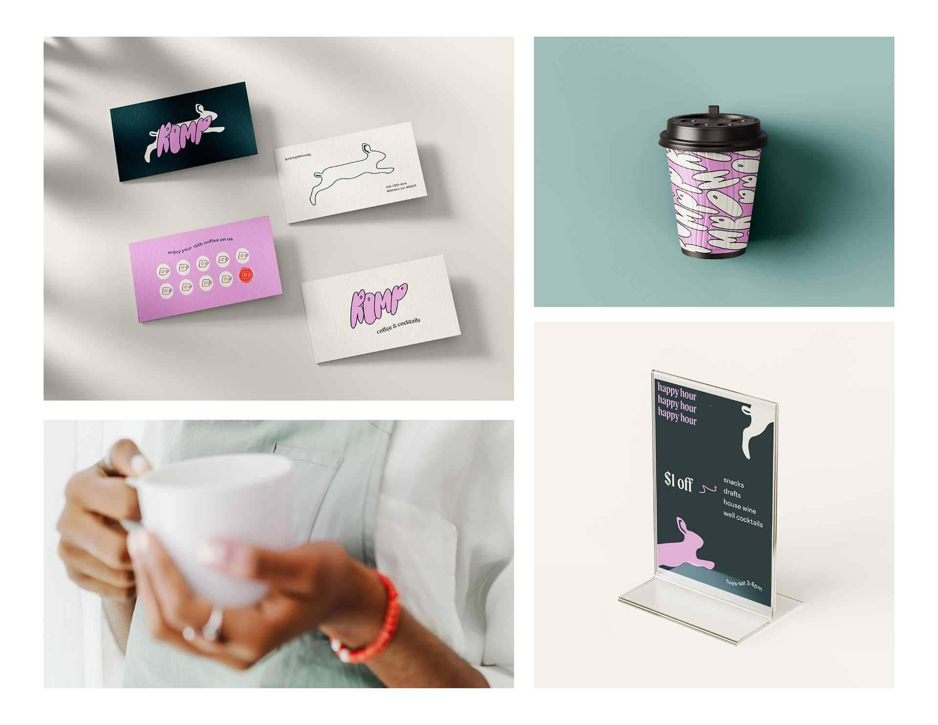 Punch cards / coffee cup / happy hour signage