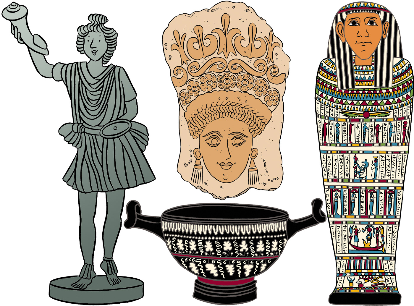 Illustrations of a selection of ancient artefacts