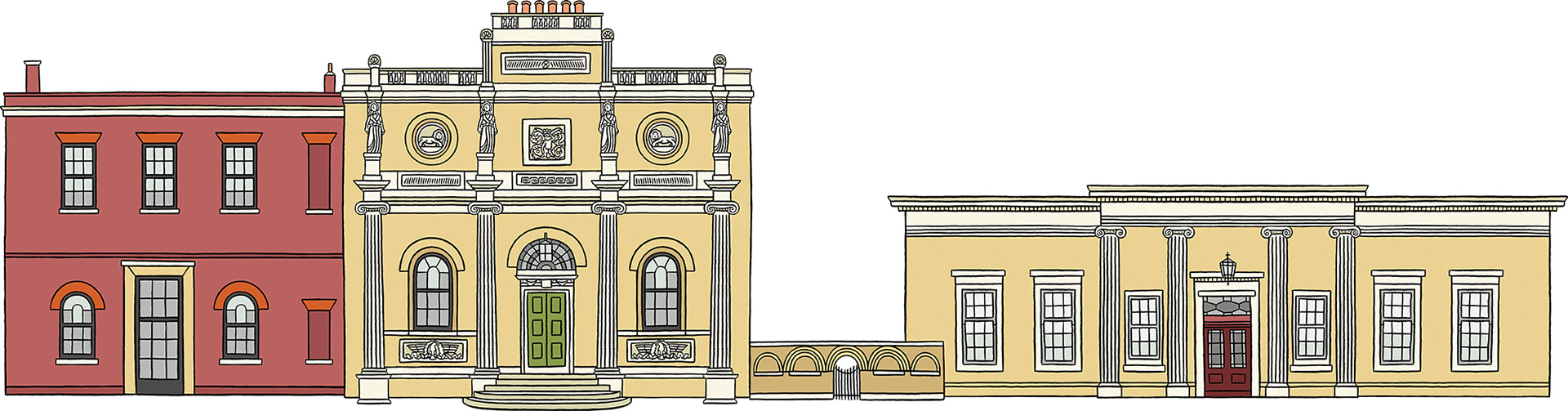 An illustrated view of Pitzhanger Manor and Gallery