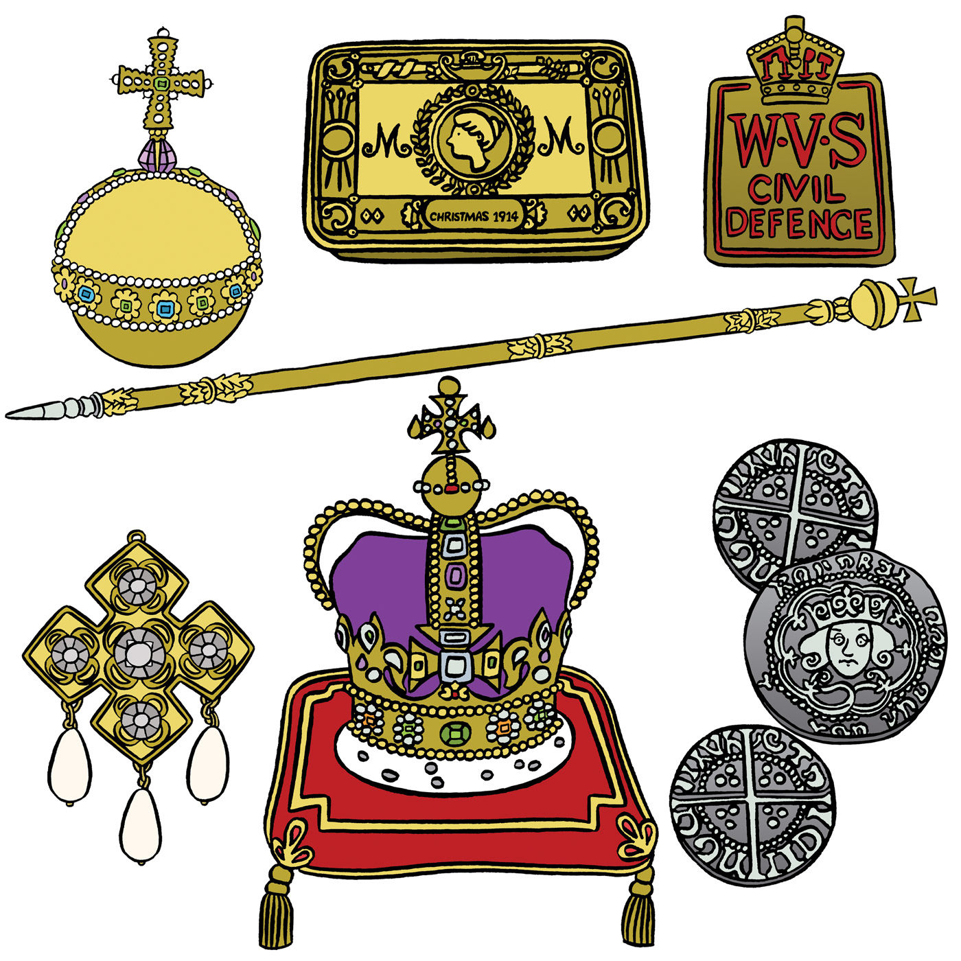 Illustrations of artefacts from The Tower of London
