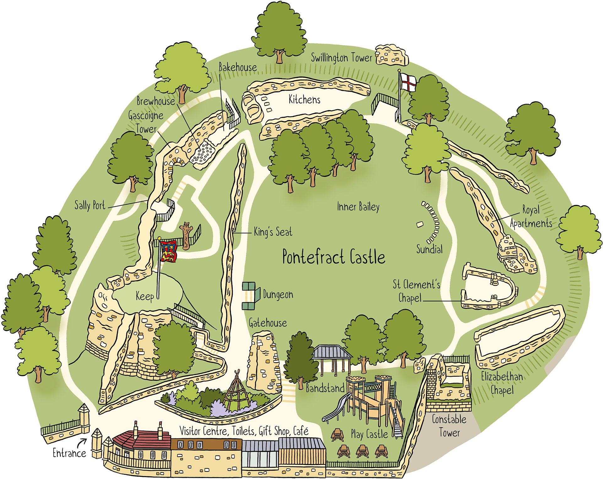 An illustrated picture map of Pontefract Castle
