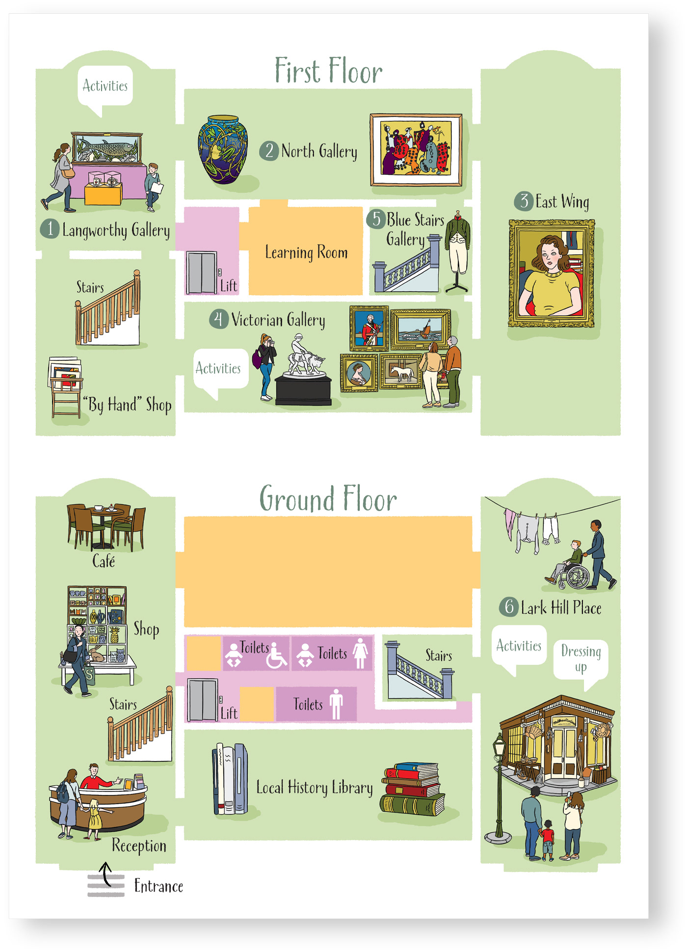 An illustrated floor plan of Salford Museum and Gallery