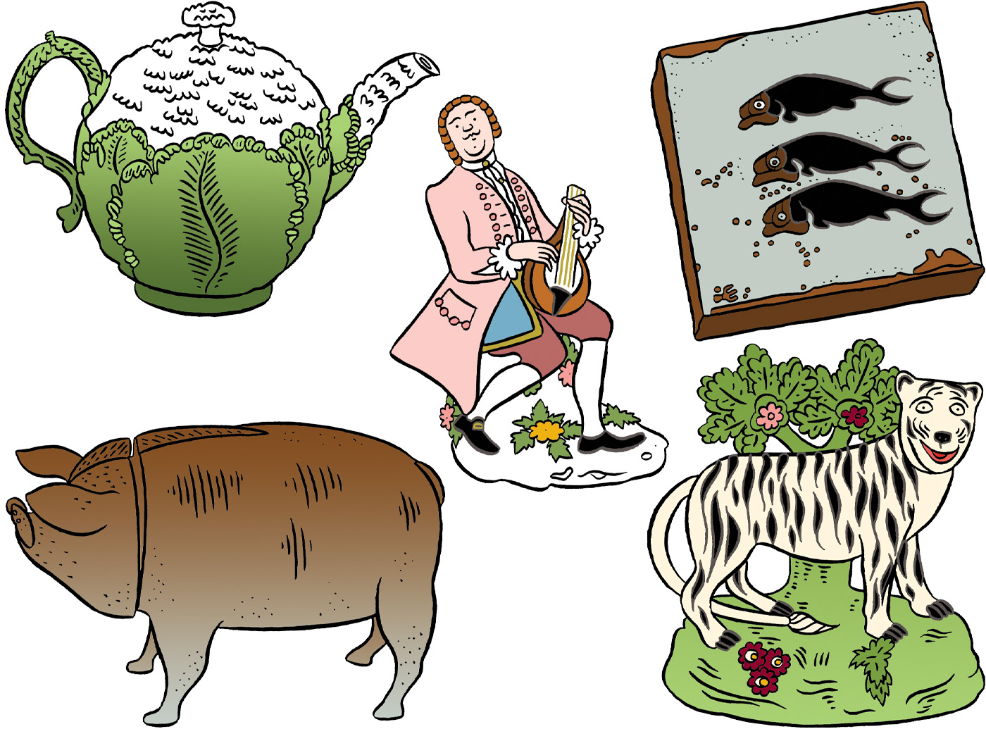 Illustrations of a selection of china objects