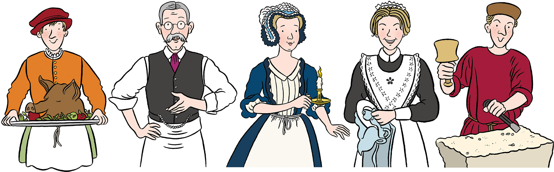 A line of cropped illustrations of working people