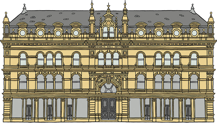 A full-colour illustration of Barnsley Civic Building