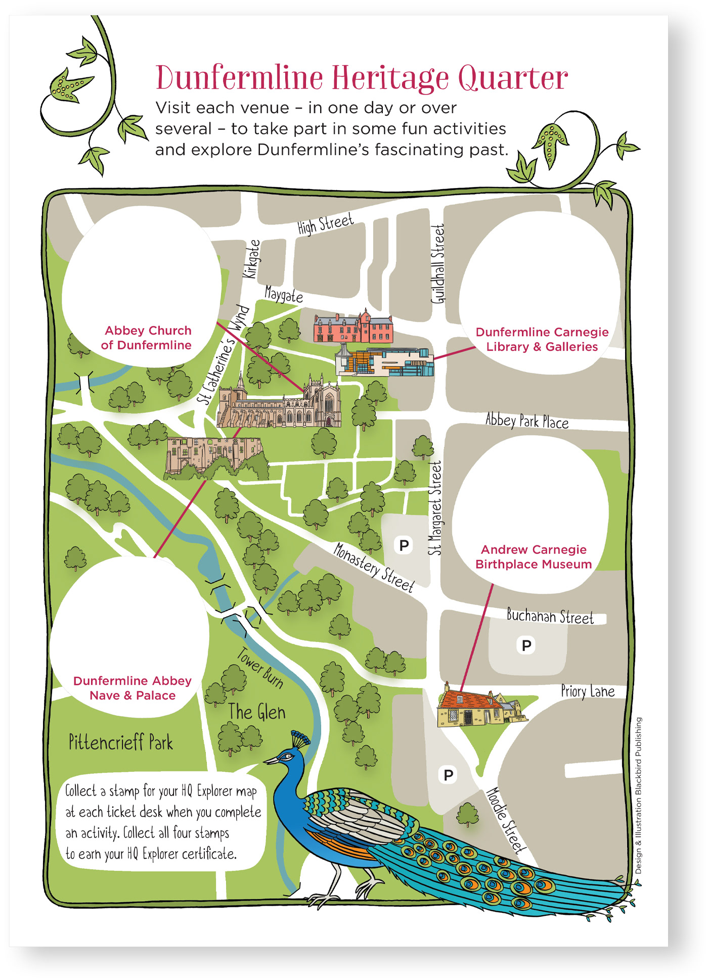 An illustrated picture map of the Dunfermline Heritage Quarter