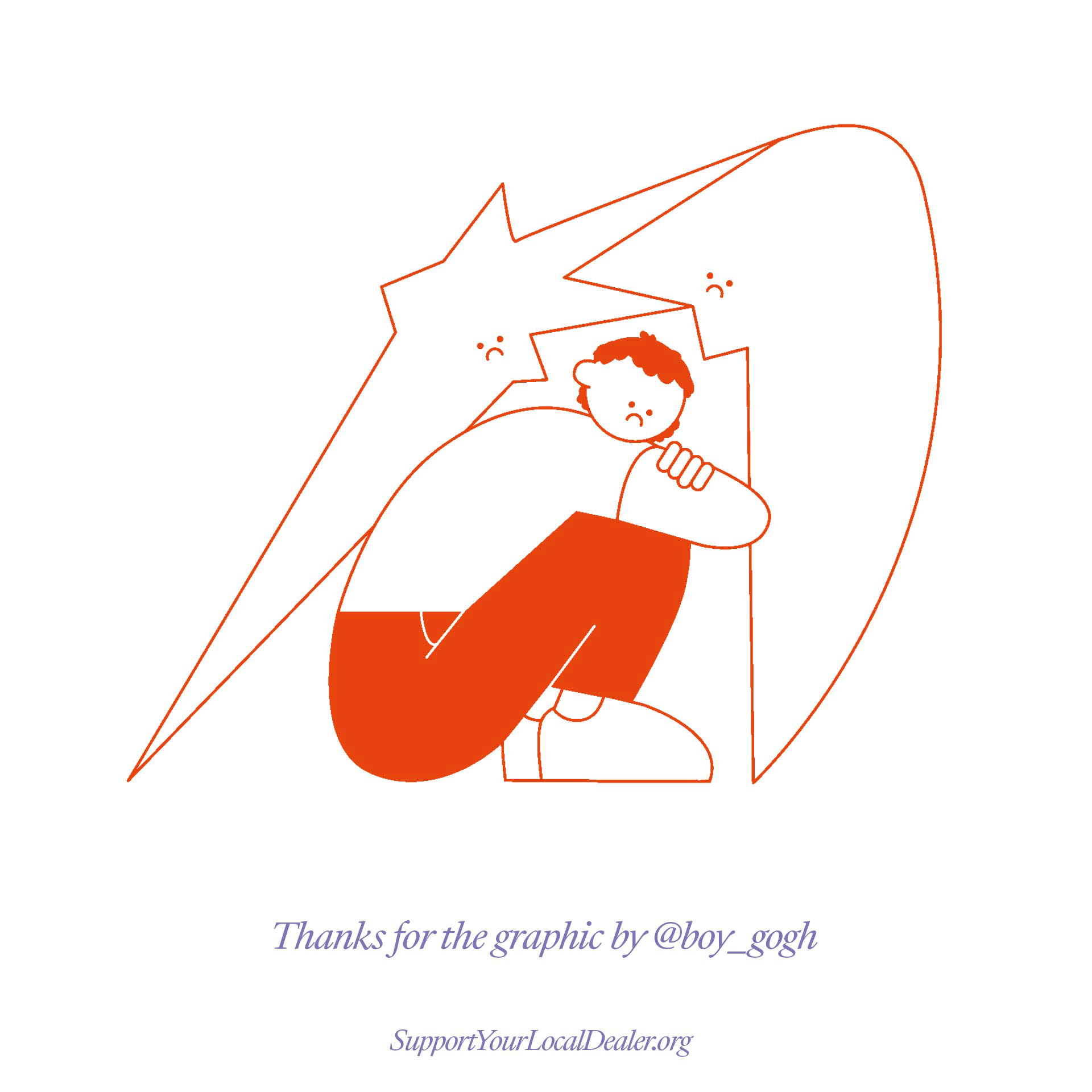 Illustration of a sad looking person under abstract star and moon. 