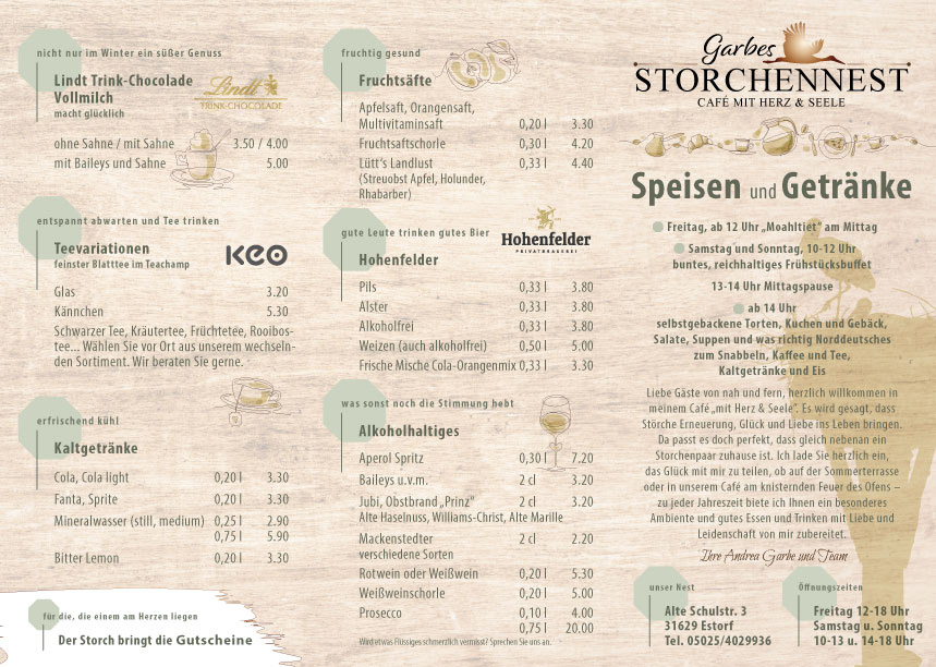 Storchennest Speisekarte