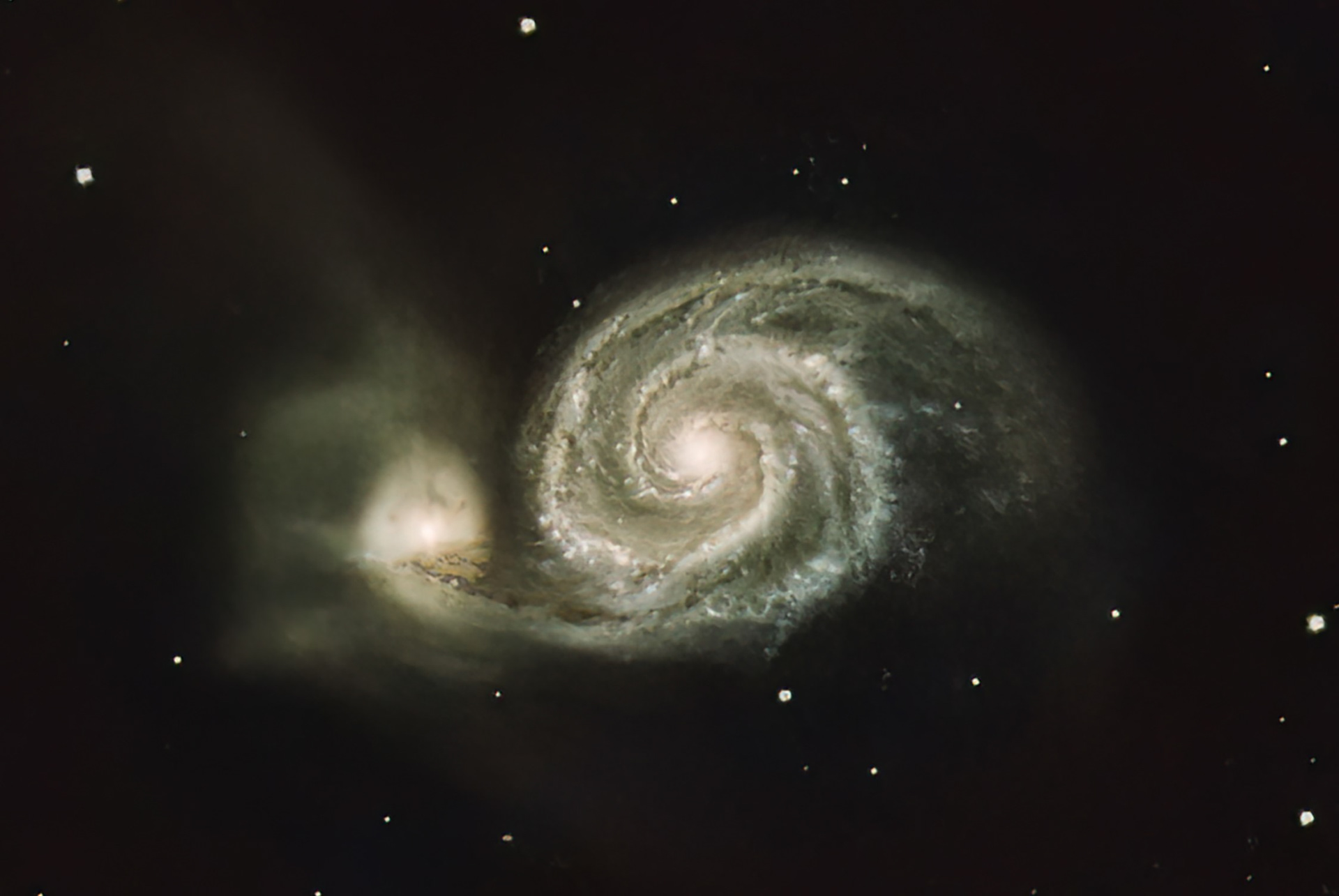 Whirlpool Galaxy (M51) - a spiral galaxy located 31 million light-years away in the constellation Canes Venatici