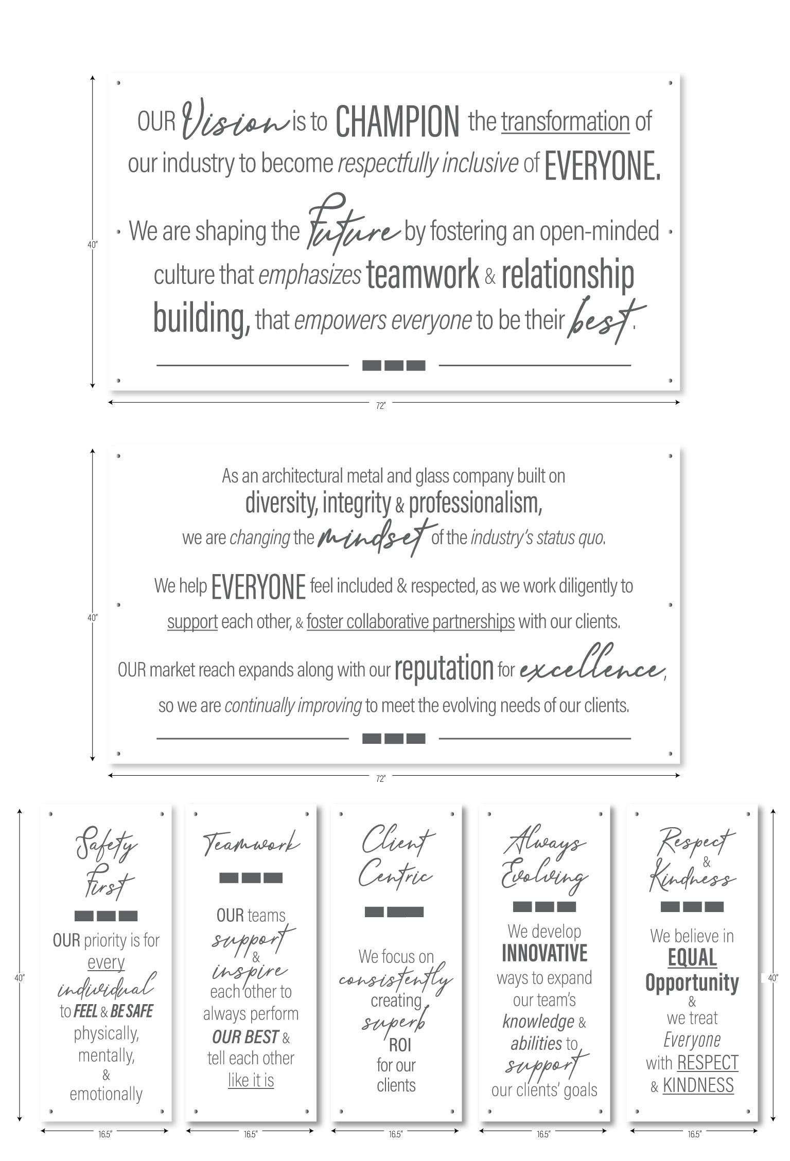 Company Vision, Mission and Values Etching