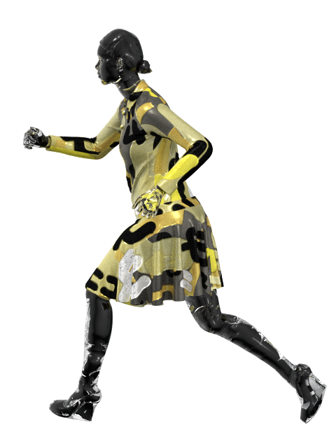 glass avatar and silk/shiny outfit (both manipulated with texture and normal map) -