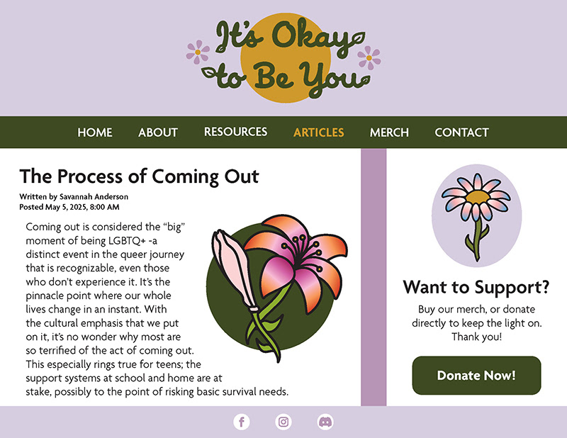 Website LGBTQ+ Support, Savannah Anderson