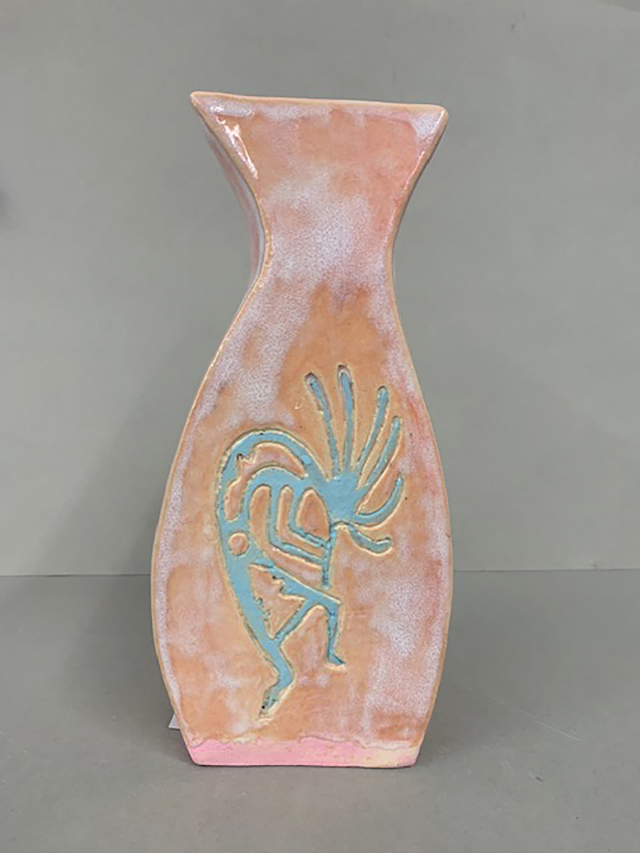 Kokopelli Peach Vase, Ronald Smith