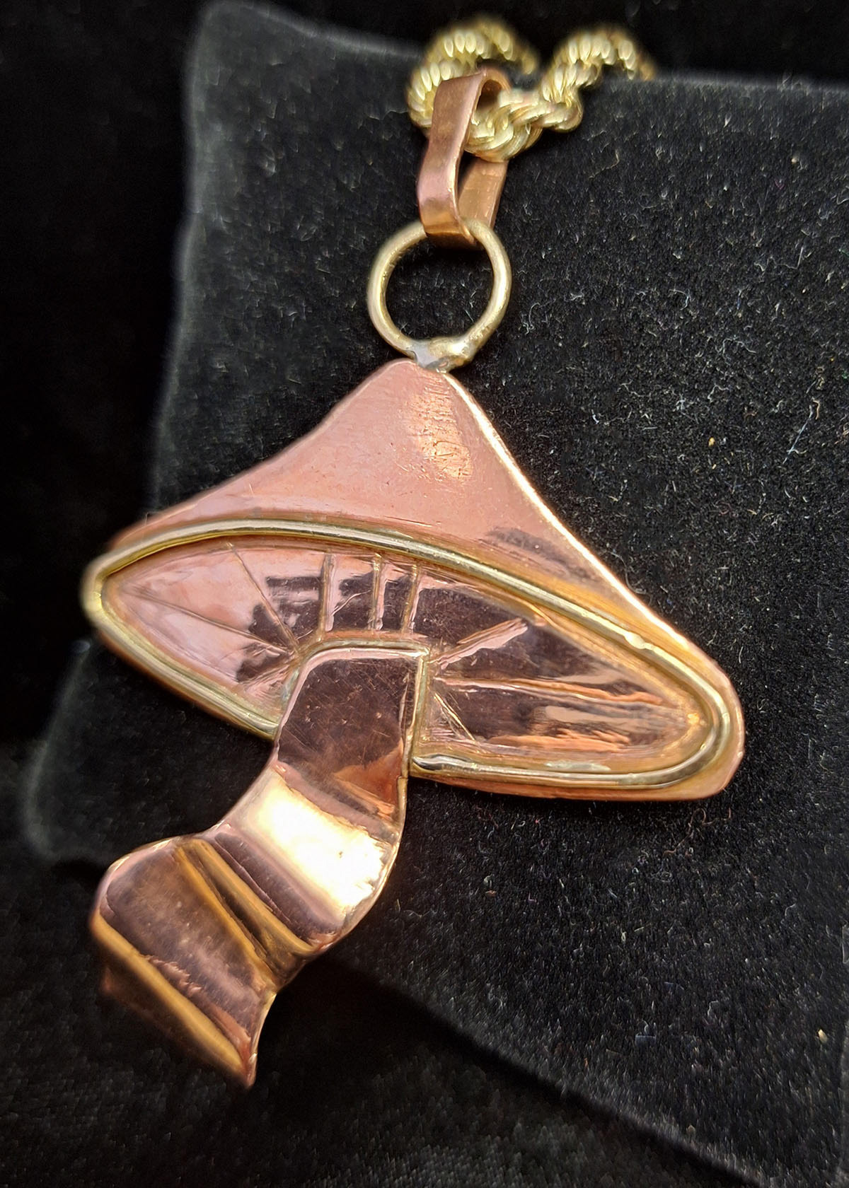 Copper and Brass Mushroom Pendant Colby Cunnigham Jewelry & Metalwork ART 1604 Jewelry and Metalwork I