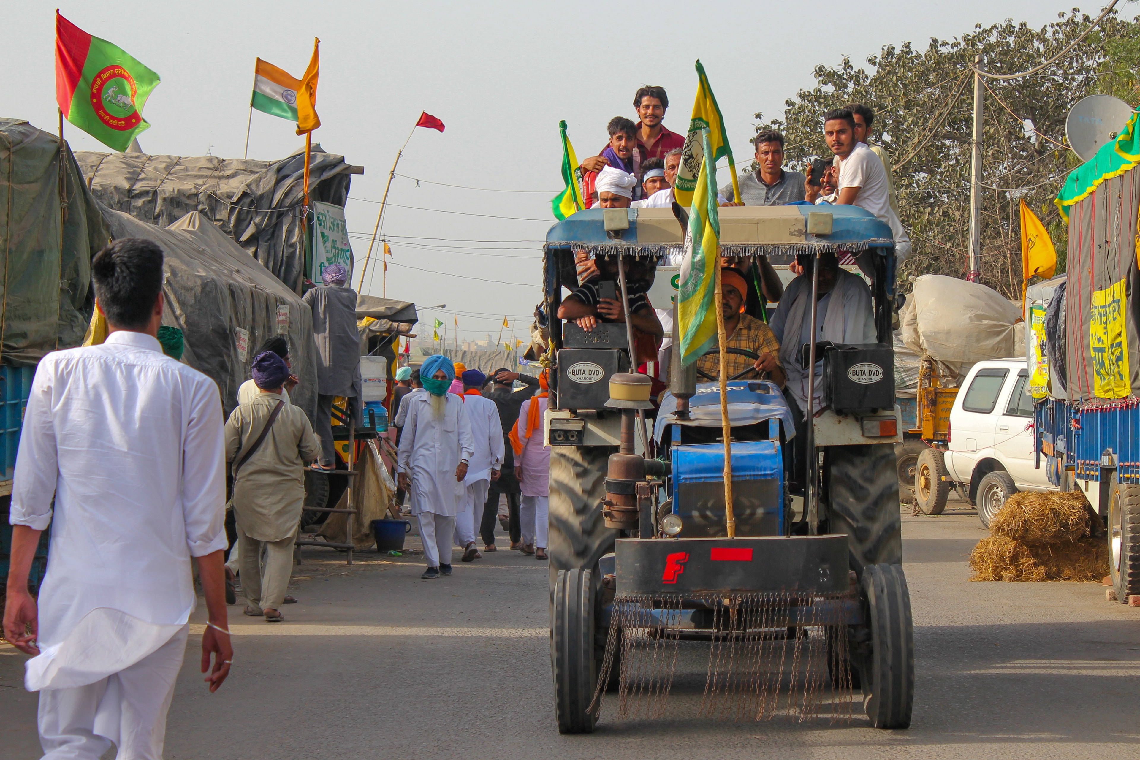 The Indian farmers' protest is a continuing demonstration against three farm acts passed by the Parliament of India in September 2020. According to Haryana Police, around 40,000 committed protesters sit at Singhu and Tikri at the Delhi border.