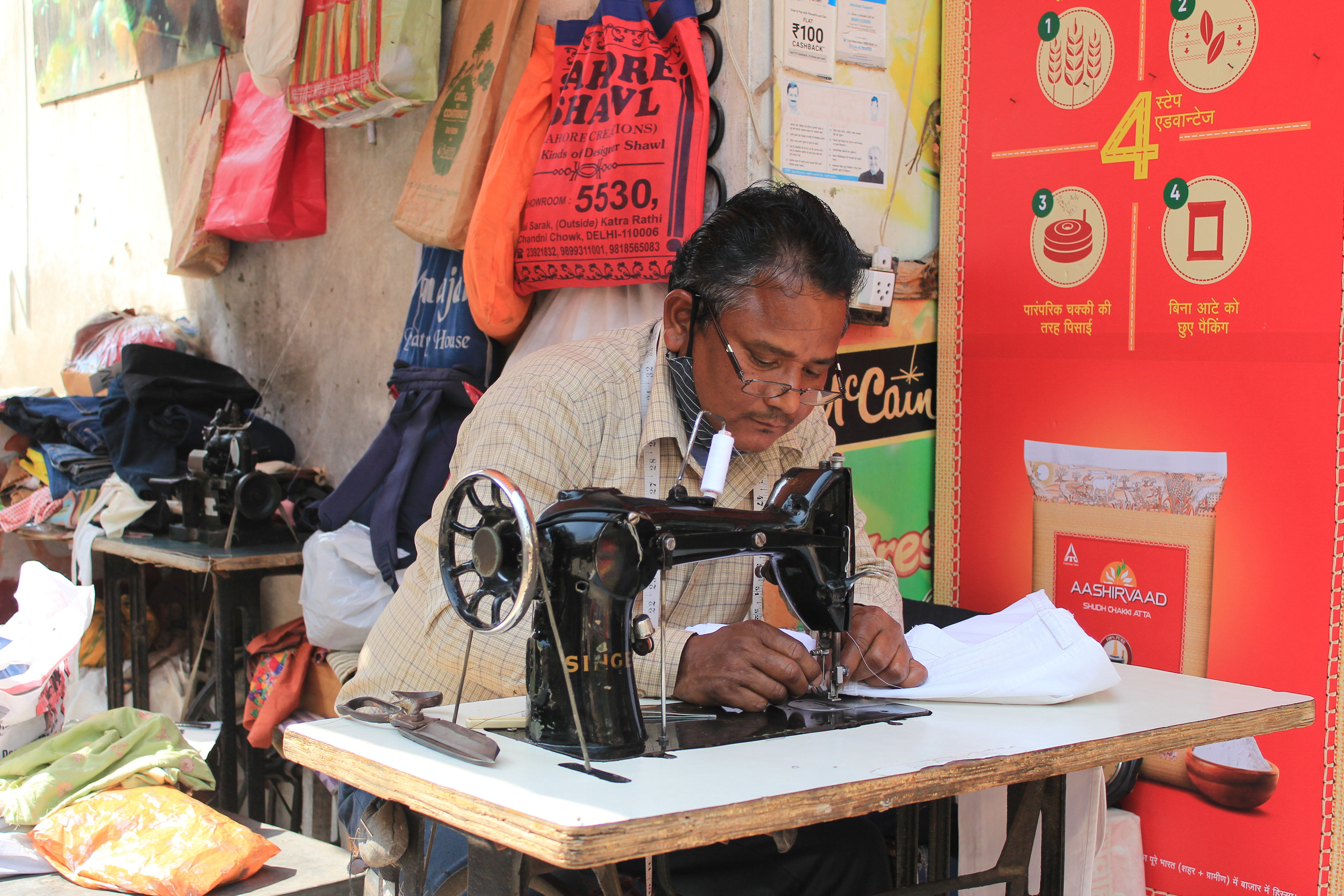 Virendra, 44, is working as a tailor since 1993. He says that stitching clothes as a profession is important for him since he is the breadwinner of his family. He also adds that the pandemic did not affect his business much.