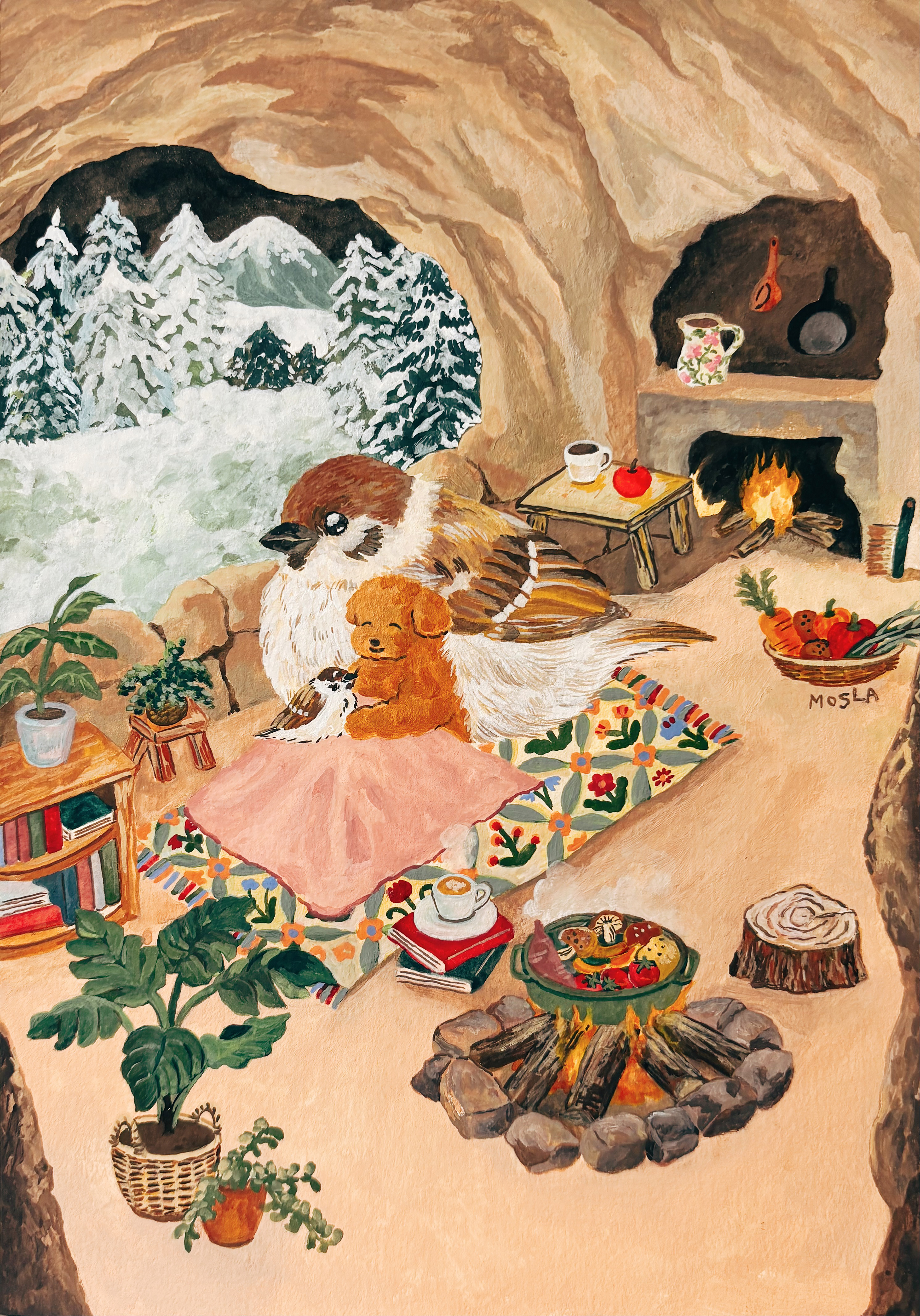 fluffy night_gouache on paper