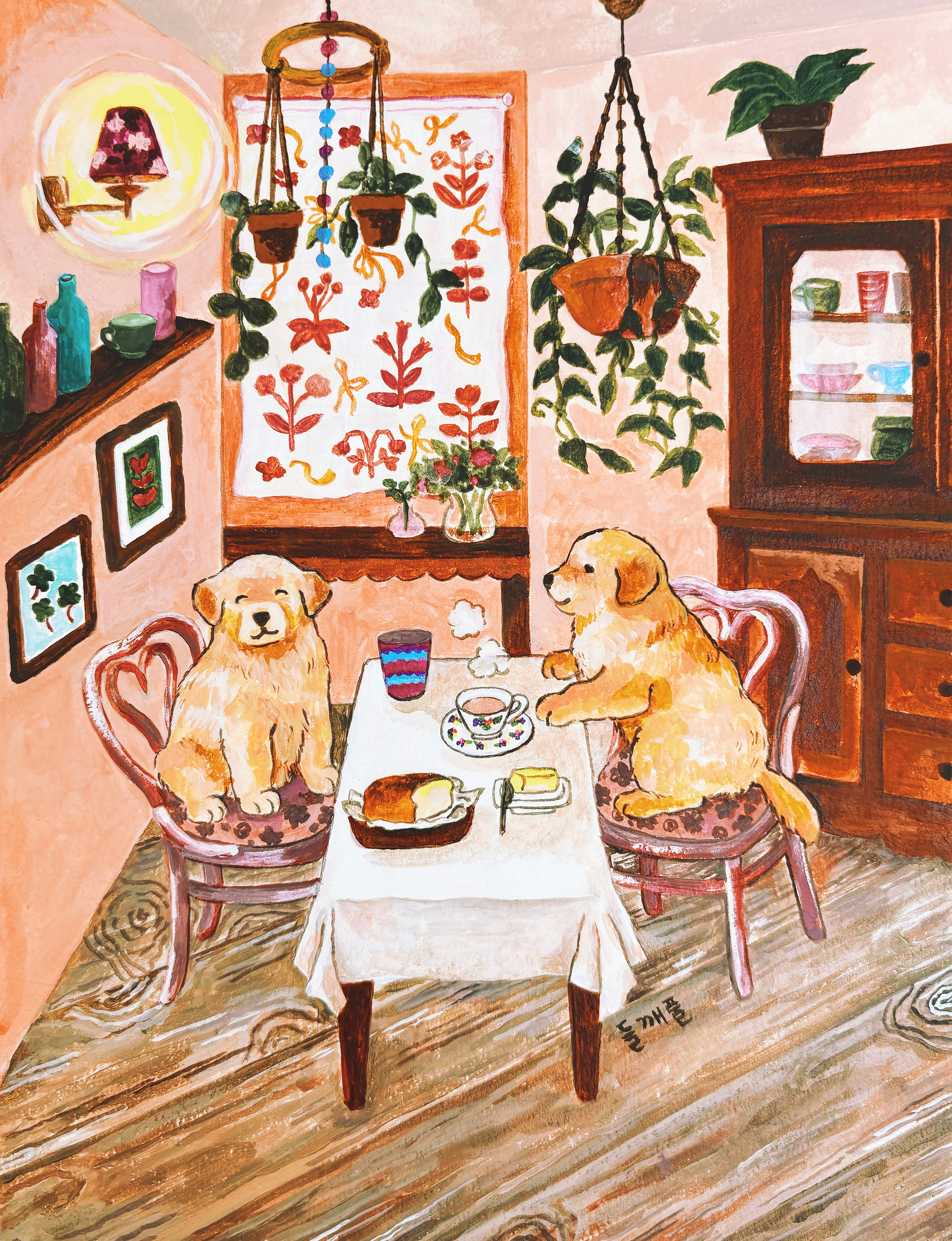 a cup of tea and buttered bread_acrylic on paper