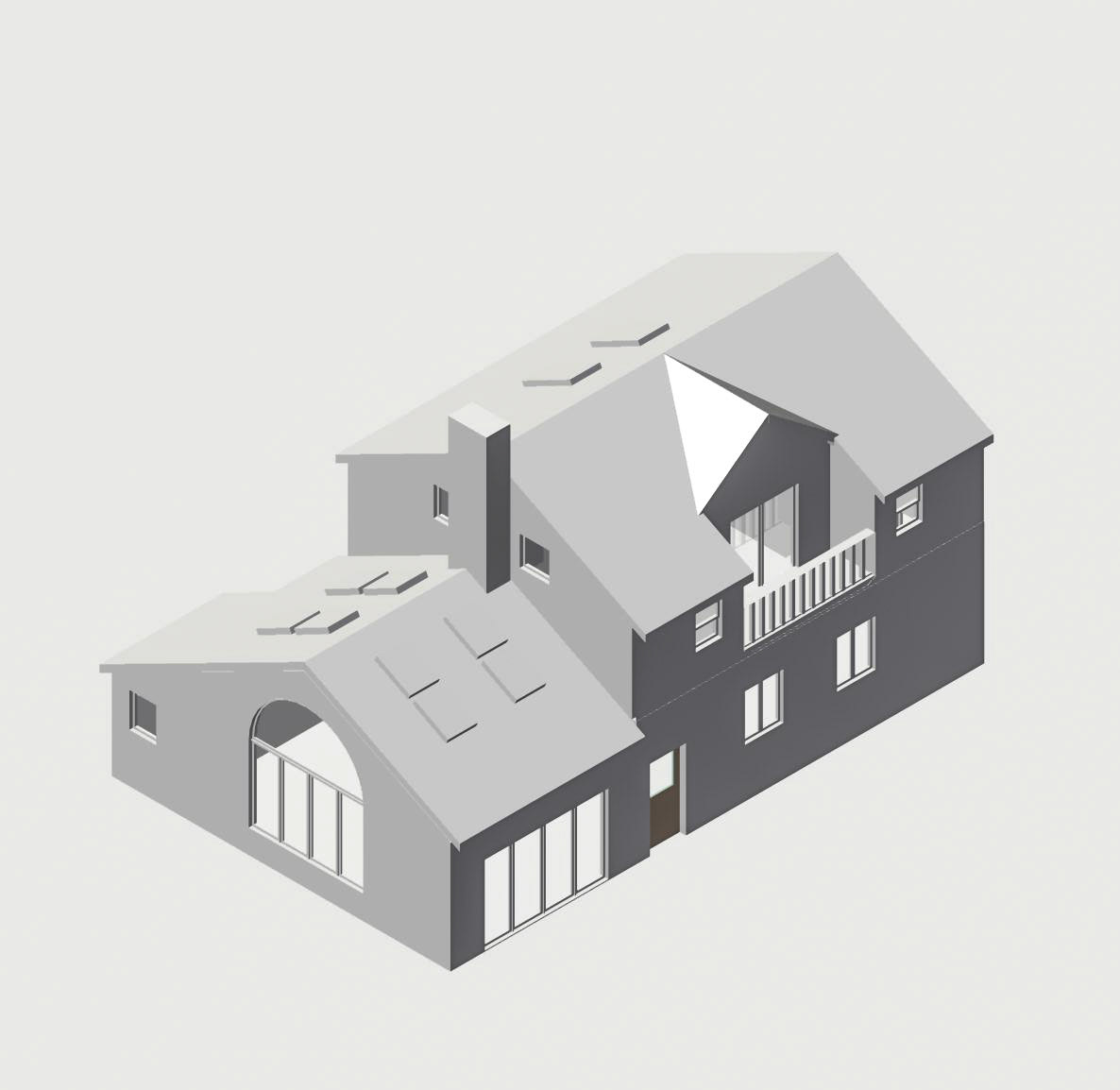This is a 3D rendering of an accessory building with garage, and studio