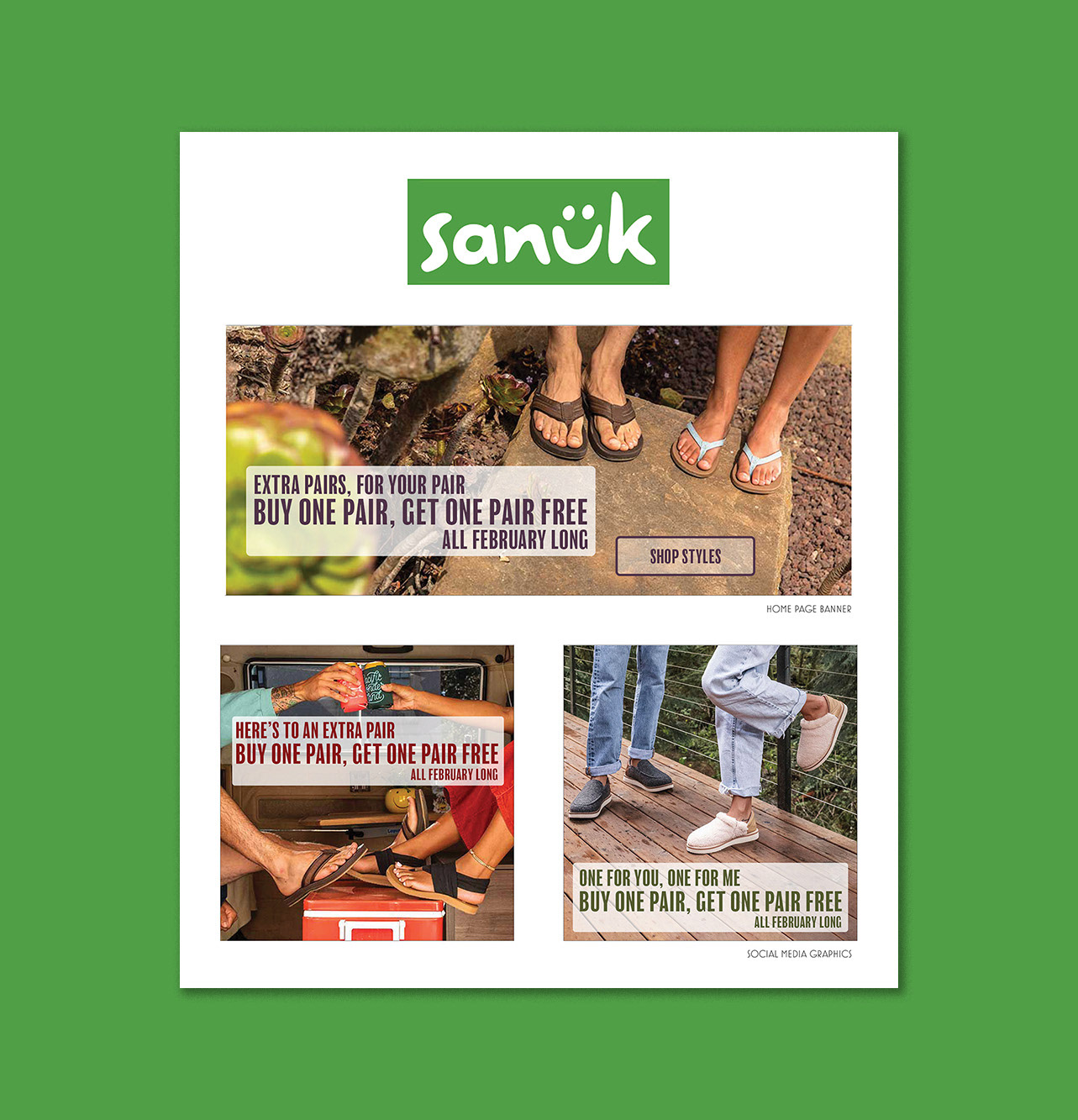 Sanuk Web Retail Campaign; Silver Medal Winner Spring 2023 SCF Graphic Design Honors Show, Web Design Category