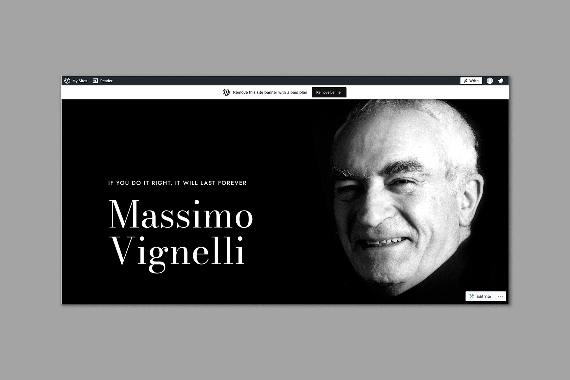 Screenshot from Wordpress Site massimovignelliforever.wordpress.com
