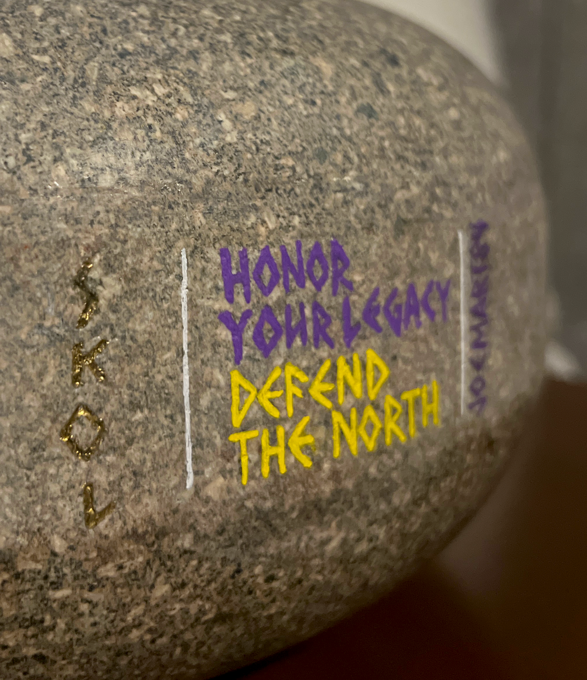 I was able to carve "SKOL" and add gold inlay. LOVED working on this project.