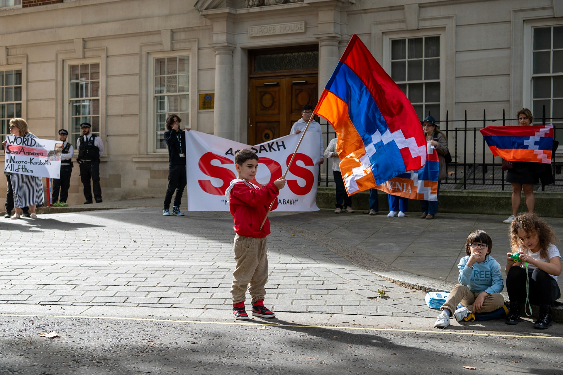 On September 30, 2023, at Downing St./EU Delegation Office, U.K., The United Committee of Armenian Organisation (ACCC) and the Diocese of the Armenian Church in the United Kingdom and Ireland gathered to denounce ethnic cleansing in the Republic of Artsakh (Nagorno-Karabakh). Bishop Hovakim Marukyan (not pictured) of the Diocese and representatives from the Armenian National Committee (ANC) were present. The event occurred amid President Samwel Shrahramanyan's call to dissolve the Republic by January 1, 2024, a move met with skepticism about its authenticity, given concerns of possible coercion. Azerbaijan had declared complete control over the enclave.