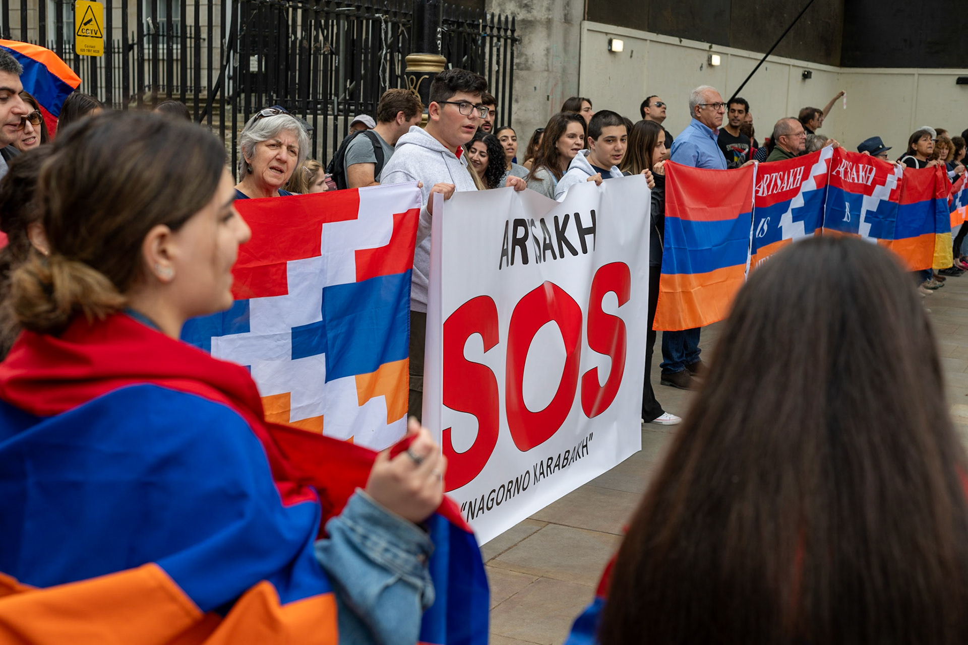On September 30, 2023, at Downing St./EU Delegation Office, U.K., The United Committee of Armenian Organisation (ACCC) and the Diocese of the Armenian Church in the United Kingdom and Ireland gathered to denounce ethnic cleansing in the Republic of Artsakh (Nagorno-Karabakh). Bishop Hovakim Marukyan (not pictured) of the Diocese and representatives from the Armenian National Committee (ANC) were present. The event occurred amid President Samwel Shrahramanyan's call to dissolve the Republic by January 1, 2024, a move met with skepticism about its authenticity, given concerns of possible coercion. Azerbaijan had declared complete control over the enclave.